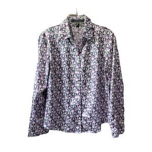 Retro print button down blouse